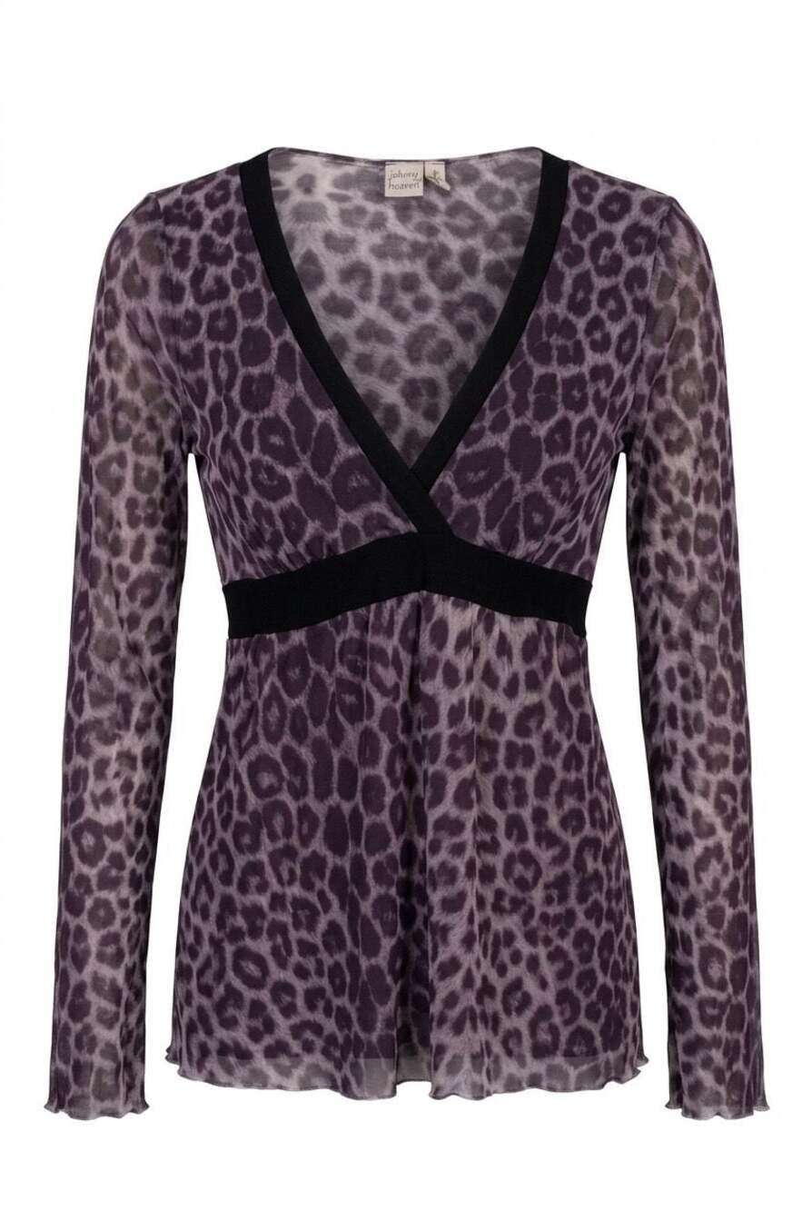 Johnny Heaven Size L Leopard Print Mesh V-Neck Long Sleeve Top item 154